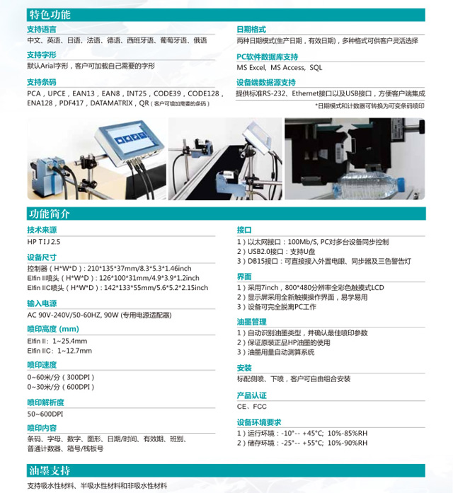 Elfin II型高解析噴碼機特色功能及油墨支持